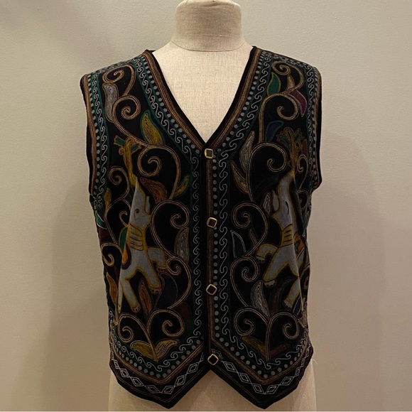 Pabst Blue Ribbon Womens Vest Beautiful Velvet Print w Elephants / Size XXL - Picture 2 of 14